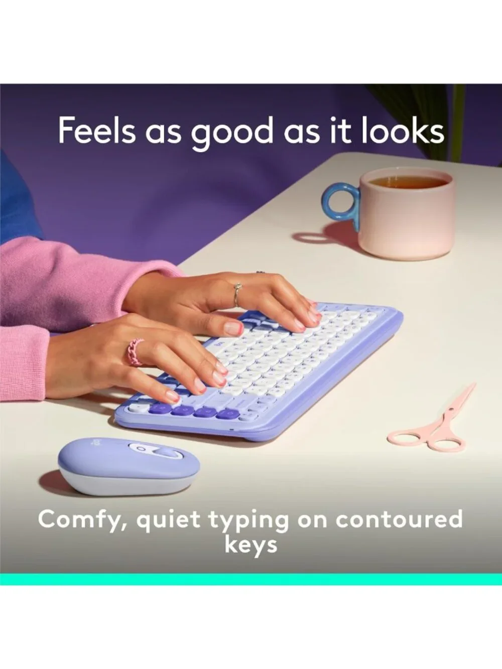 Wireless Bluetooth Keyboard - Lilac & Off-White, Stylish Design, Compact